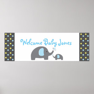 2 Elephant Baby Shower Sprinkle Party Banner Poster