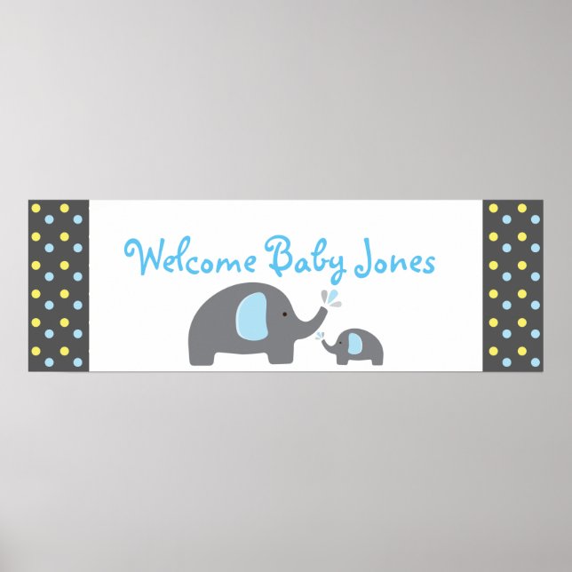 2 Elephant Baby Shower Sprinkle Party Banner Poster (Vorne)