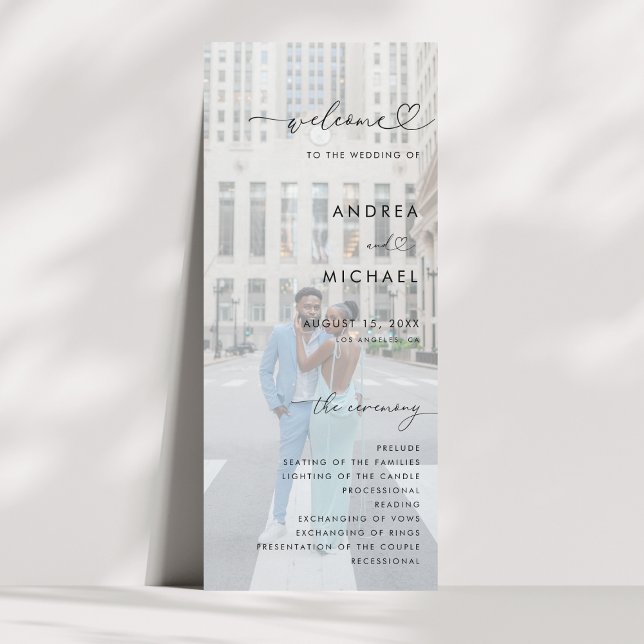 2 Fading Fotos Romantic Heart Script Chic Hochzeit Programm (Von Creator hochgeladen)