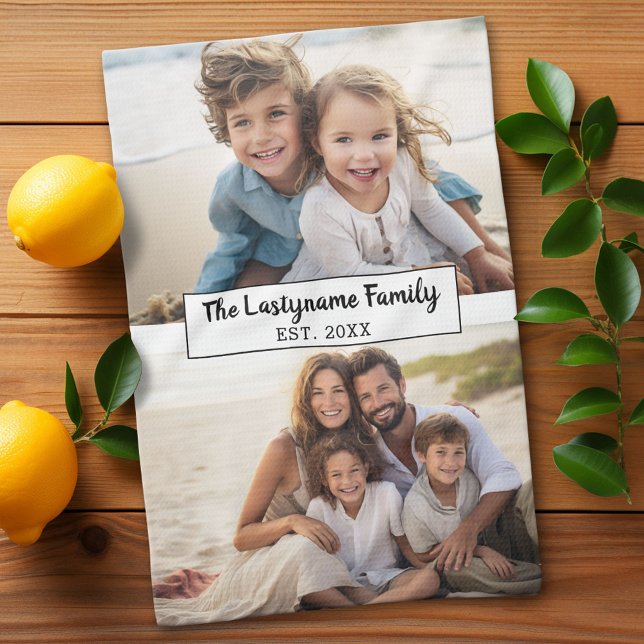 2 Familienname für FotoCollage - Horizontale Bilde Geschirrtuch (Custom Kitchen Towel with Photo Collage)