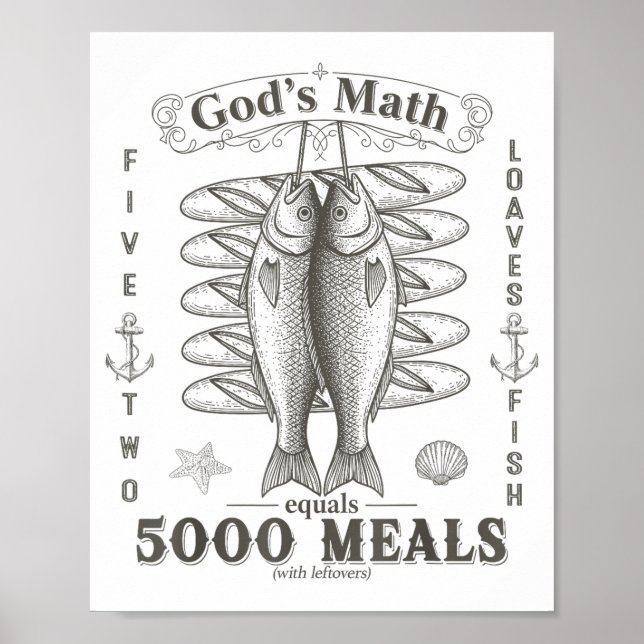 2 Fishes 5 Breads Jesus Feeds The 5000 Christian B Poster (Vorne)