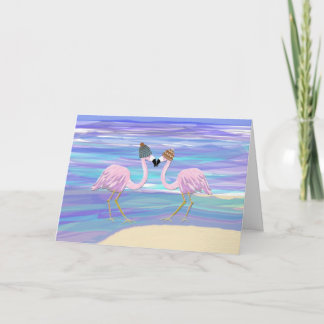 2 Flamingos in gestrickten Hüten Feiertagskarte