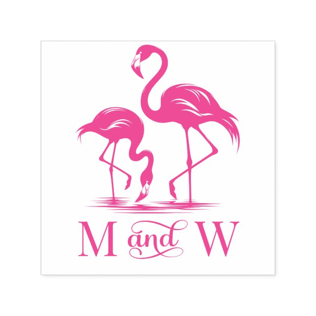 2 Flamingos Paar Hochzeit 2 Anfangsmonogramm Permastempel (Design)
