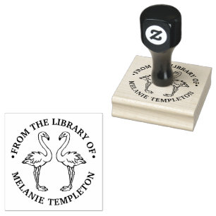 2 Flamingos Stehender Bibliotheksname Gummistempel