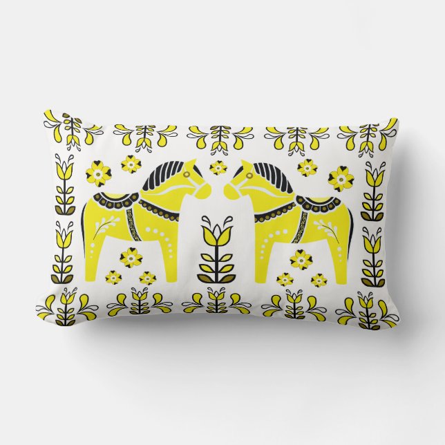 2 Folk Dala Horse/Folk floral/Friesian/white/yello Lendenkissen (Vorderseite)
