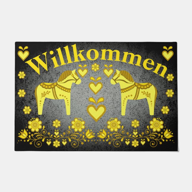 2 Folk Dala pferd gold/silber Willkommen Fußmatte (Vorderseite)