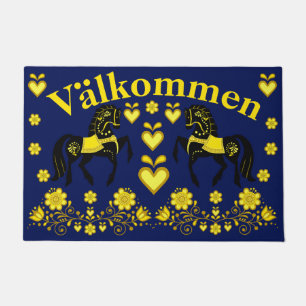2 Folk Friesian, gold/navy Valkommen, willkommen Fußmatte