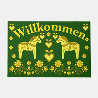 2 Folk Friesian, gold/wald Willkommen, willkommen Fußmatte