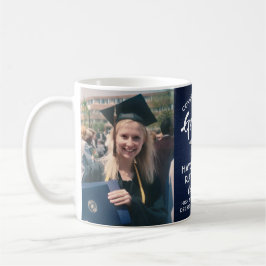 2 Foto Abschluss Brushed Navy Blue White Silver Kaffeetasse