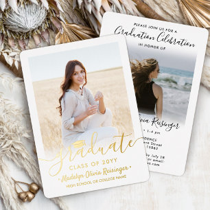 2 Foto Abschluss Celebration Moderne Schrift Folieneinladung