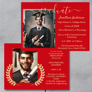2 Foto Abschluss Collage Script Red & Gold Ankündigung
