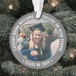 2 Foto Abschluss Elegant Einfach grau und weiß Ornament<br><div class="desc">Gedenken Sie den Abschluss Tag mit einem maßgeschneiderten 2 Foto graue und weiße runden Acryl Weihnachtsschmuck. Bilder und Text sind einfach zu verändern und können auf Vorder- und Rückseite unterschiedlich sein. Beinhaltet ein beliebtes inspirierendes Zitat, motivierend Sprichwort, Schulname und -abschluss, Glückwünsche, vielen Dank an Mama und Papa, oder eine andere...</div>