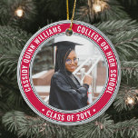 2 Foto Abschluss Elegantes Rotes Grau Schwarz & We Keramik Ornament<br><div class="desc">Erinnern Sie sich an den Erfolg des Absolventen mit einem eleganten Scharlachrot und Grau-Brauch zwei Foto rund Abschluss Weihnachtsschmuck. Bilder und Text sind einfach zu verändern und können auf Vorder- und Rückseite unterschiedlich sein. (IMAGE & TEXT DESIGN TIPS: 1) Um die Position der Formulierung anzupassen, fügen Sie Leerzeichen am Anfang...</div>