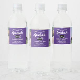 2 Foto Abschluss Glückwünsche Elegant Lila & weiß Wasserflaschenetikett
