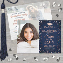 2 Foto Abschluss Save the Date Navy Pink Gltter
