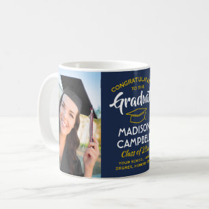 2 Foto Absolventen Glückwunsch Navy Blau Gold Gelb Kaffeetasse