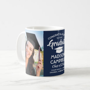 2 Foto Absolventen Glückwünsche Navy Blau Weiß Kaffeetasse
