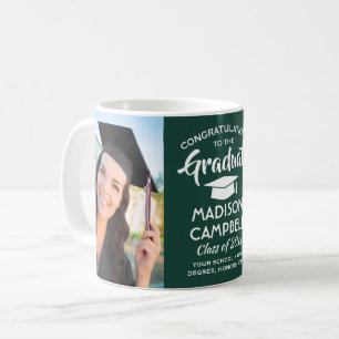2 Foto Absolventen-Gratulation Dunkelgrün und Weiß Kaffeetasse