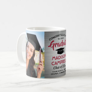 2 Foto Absolventenmugge in gebürstetem Grau, Rot u Kaffeetasse