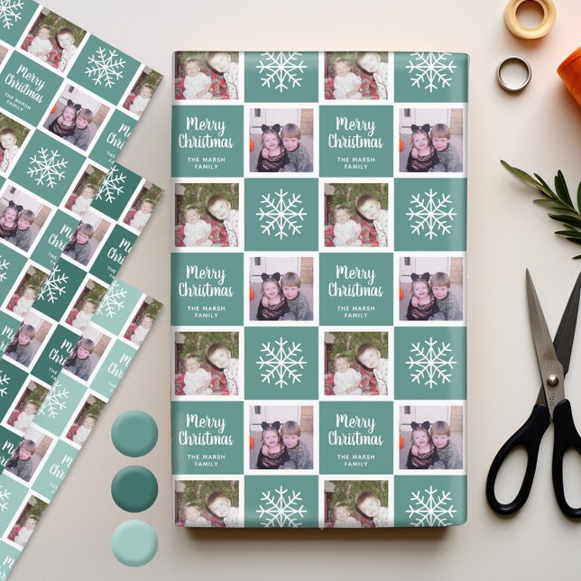 2 Foto Aquamarine Grüntöne - Frohe Weihnachtsschne Geschenkpapier Set (Personalized Wrapping Paper - add photos to this festive holiday design)