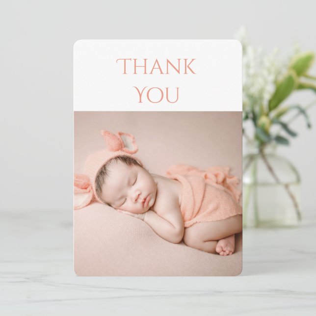 2 Foto Baby Dankeschön Karte (Stehend Vorderseite)
