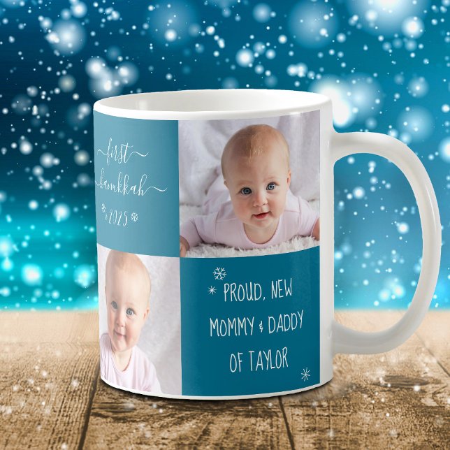 2 Foto Baby First Hanukkah Junge Mutter und Vater  Kaffeetasse (Von Creator hochgeladen)