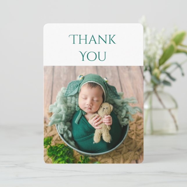 2 Foto Baby Green Dankeschön Card Dankeskarte (Stehend Vorderseite)