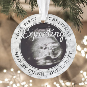 2 Foto Baby Ultraschall Neue Eltern Faux-Marmor Ornament