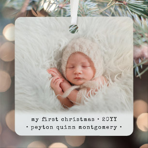 2 Foto Baby's 1. Weihnachten Modern Minimal Platz Ornament Aus Metall