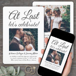 2 Foto bei der Empfängnis der letzten Hochzeit Einladung<br><div class="desc">Mit dieser stilvollen, modernen "At Last Let's Celebrate" 2-Foto Hochzeitseinladung laden Sie Familie und Freunde zu einer schlicht eleganten Hochzeitsfeier ein. Sämtliche Formulierungen lassen sich für jede Art von Veranstaltungen individuell gestalten, darunter ein Empfang nur nach der Einführung Party, die Verleihfeier, die Fortsetzung der Hochzeit, der 1. Jubiläum Empfang, Cocktailstunde...</div>