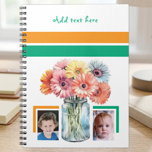 2 Foto benutzerdefinierter Text Blumen grün orange Notizblock