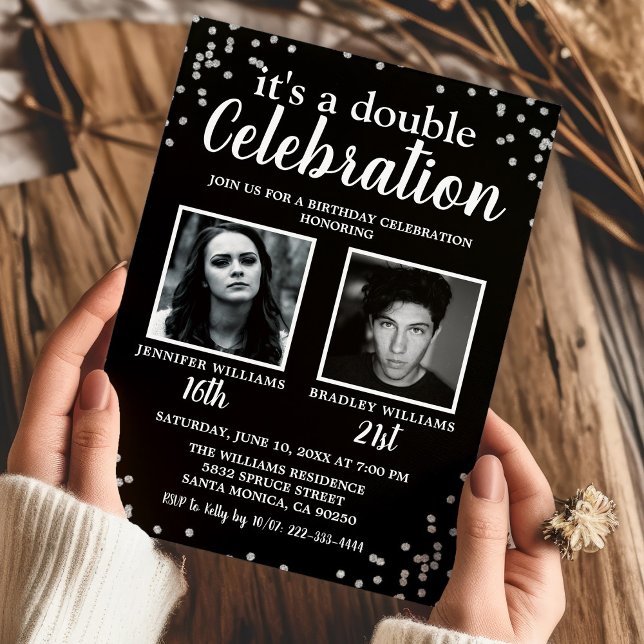 2 Foto Black Silver Geburtstag Einladung (Von Creator hochgeladen)