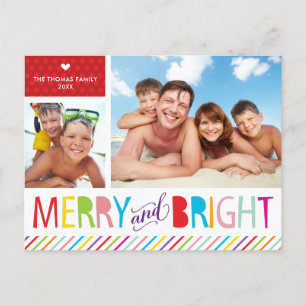 2 FOTO CHRISTMAS POSTCARD Modernes, fröhliches & h Feiertagspostkarte
