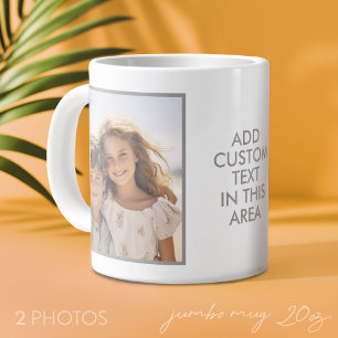 2-Foto-Collage - Einfacher grauer Rand und Text Jumbo-Tasse