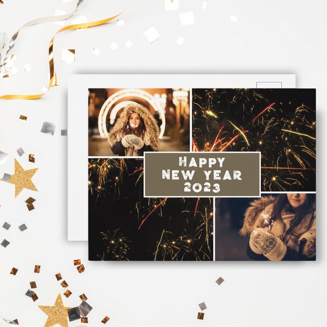 2 Foto Collage Feuerwerk Frohes Neues Jahr 2023 Postkarte (Von Creator hochgeladen)