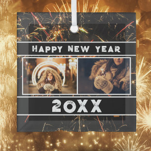 2 Foto Collage Feuerwerk Frohes Neues Jahr 2026 Ornament Aus Glas