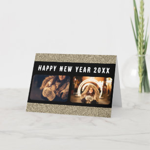 2 Foto-Collage Gold-Glitter Frohes Neues Jahr 2023 Feiertagskarte
