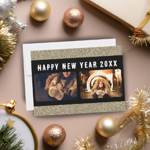 2 Foto-Collage Gold Glitter Frohes Neues Jahr 2026 Feiertagskarte