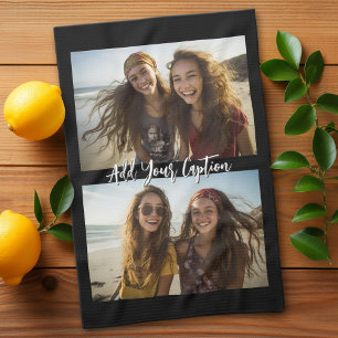 2 Foto Collage mit Trendy Script Caption - schwarz Geschirrtuch