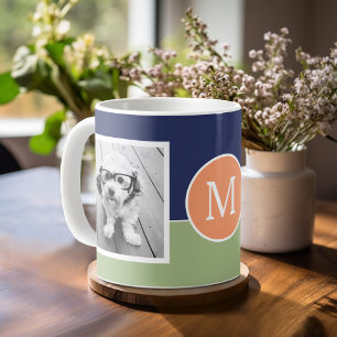 2 Foto Collage Monogram - Moderner Farbblock Kaffeetasse