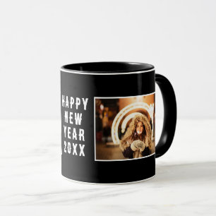 2 Foto Collage Schwarz Frohes Neues Jahr 2026 Tasse