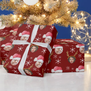2 Foto Collage Weihnachtsmann und Rentiere Geschenkpapier