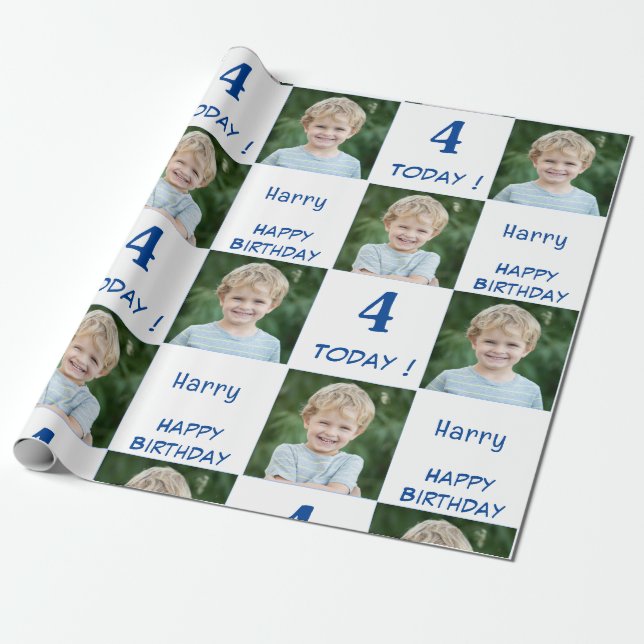 2 Foto Custom Happy Birthday Boy Geschenkpapier (Ungerollt)