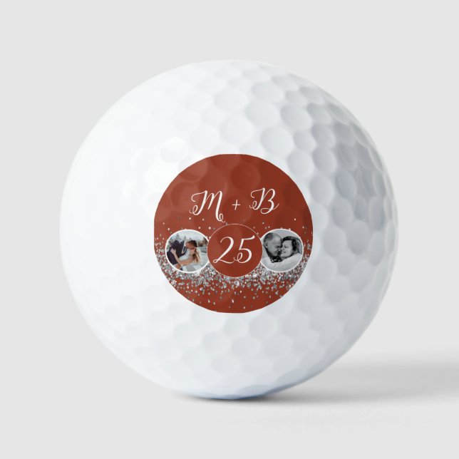 2 Foto Dann und jetzt Hochzeitstag Golfball (Vorderseite)