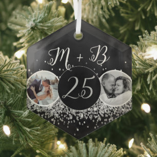 2 Foto Dann und jetzt Silber 25 Hochzeitstag Ornament Aus Glas