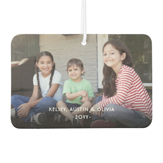 2 Foto Einfaches, modernes Weißtextüberlagern Autolufterfrischer (Vorderseite)