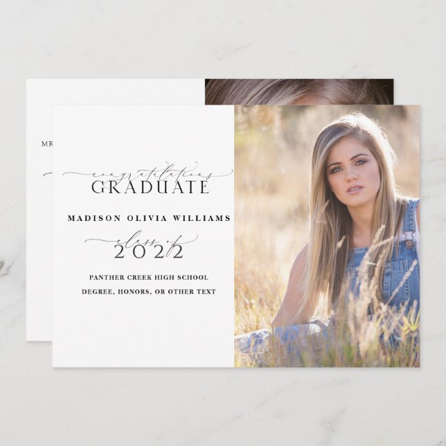 2 Foto Eltern Glückwunsch Einfaches Skript-Abschlu Einladung (Vorne/Hinten)