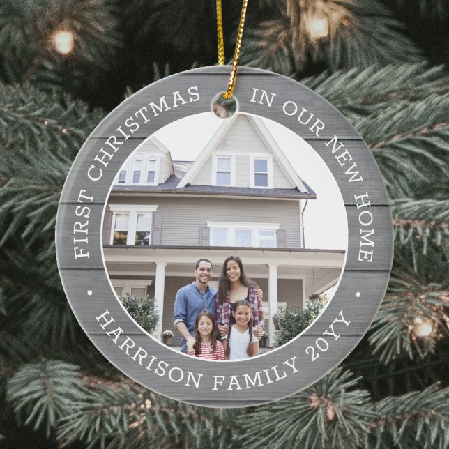 2 Foto Erste Weihnachten Neue Zuhause Imitate Grau Keramik Ornament (Von Creator hochgeladen)