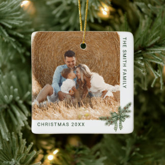 2 Foto Familienweihnachten Rustikaler Bogen Kiefer Keramikornament