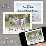 2 Foto Family Wiedersehen Party Modernes, elegante Save The Date<br><div class="desc">Laden Sie Familienmitglieder ein, mit dieser eleganten 2-Foto-Einladung für ein Wiedersehen-Picknick, Grillen oder Party Save the Date. Alle Texte und Bilder sind einfach zu anpassen. (IMAGE PLACEMENT TIP: Eine einfache Möglichkeit, die Fotos so zu zentrieren, wie Sie gewollt haben, besteht darin, sie einzuschneiden, bevor Sie sie auf die Zazzle-Website hochladen.)...</div>